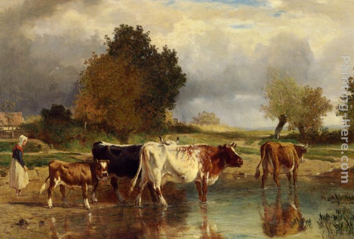 Vaches at veau a la marne painting - Constant Troyon Vaches at veau a la marne art painting